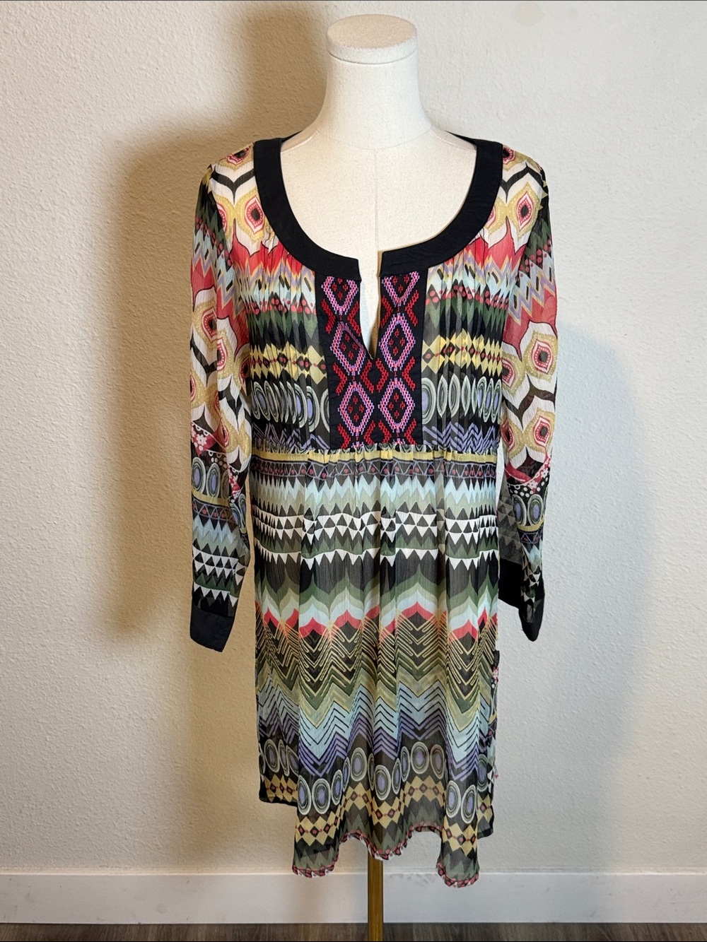 Surkana Multicolor Tribal Print Tunic Top size XL
